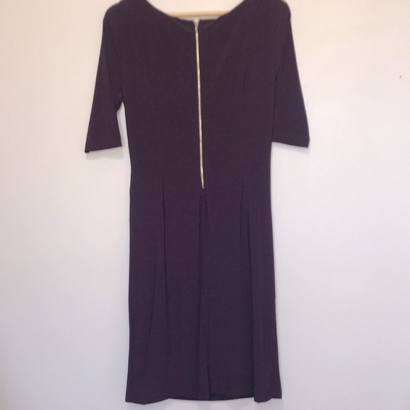 TAHARI 3/4 sleeve side ruching stretchy jersey midi dress size 10 - Picture 4 of 9